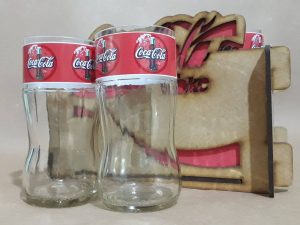 Caixote em MDF cor Natural sem Alça com 6 copos Coca-Cola 200ml