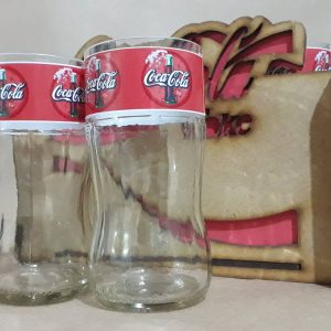 Caixote em MDF cor Natural sem Alça com 6 copos Coca-Cola 200ml