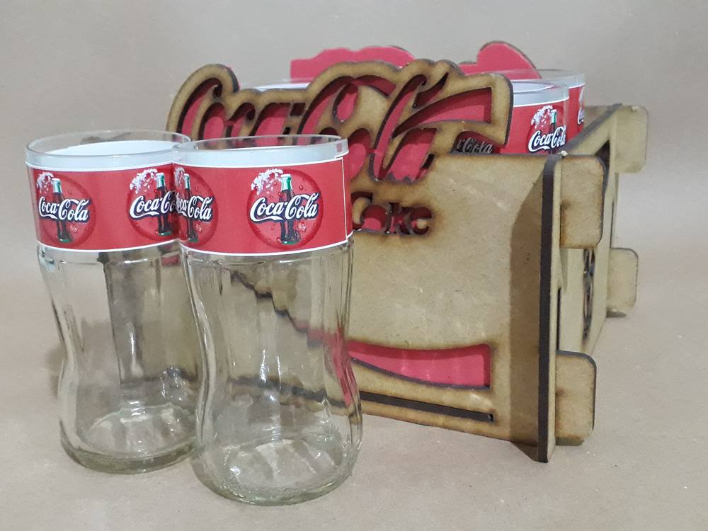 Caixote em MDF cor Natural sem Alça com 6 copos Coca-Cola 200ml - Imagem 8