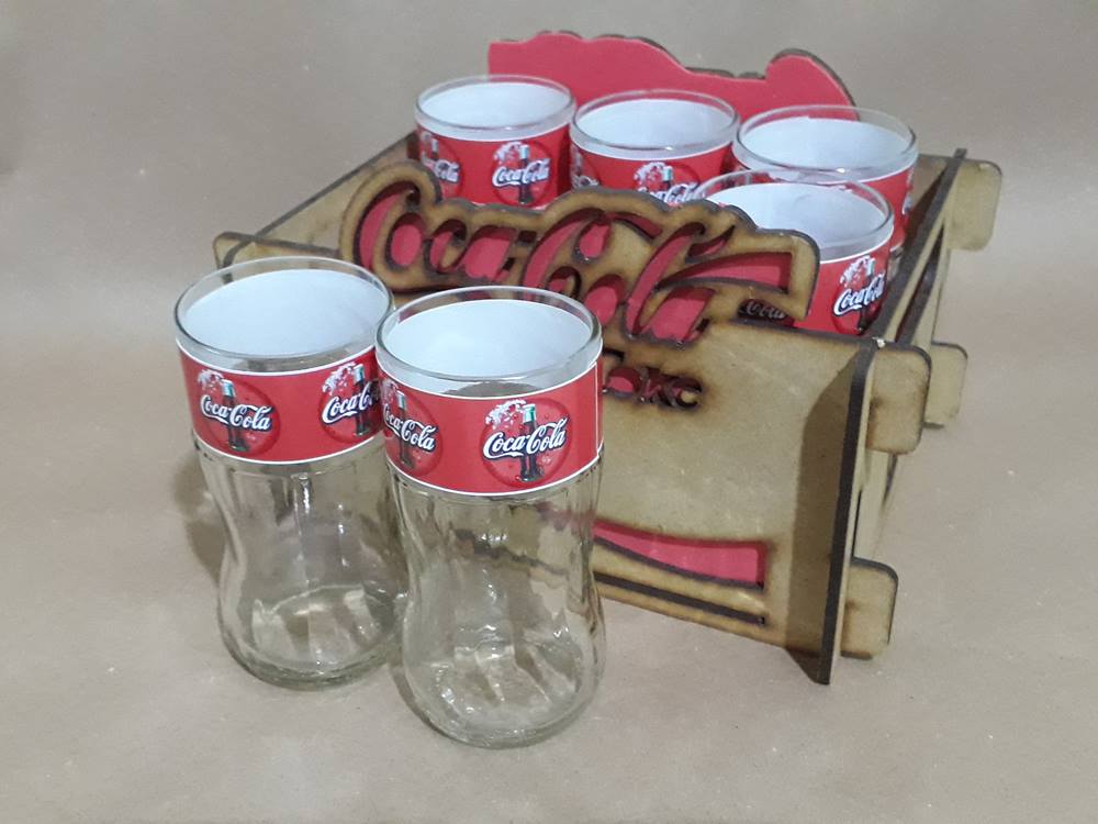 Caixote em MDF cor Natural sem Alça com 6 copos Coca-Cola 200ml - Imagem 7