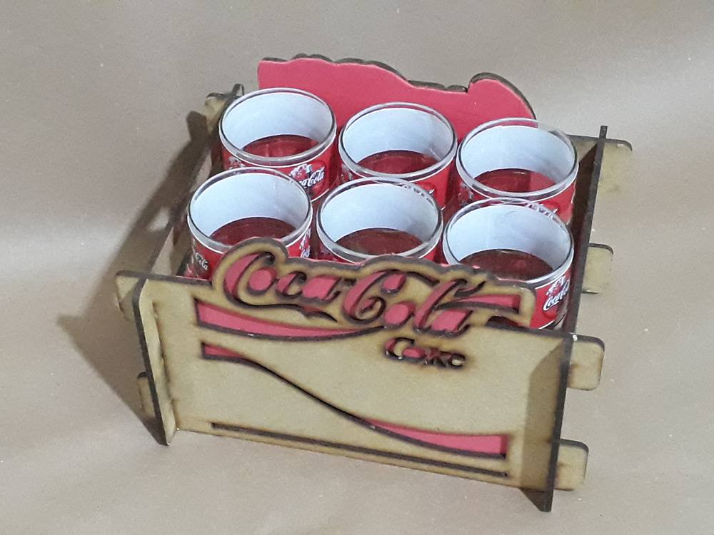 Caixote em MDF cor Natural sem Alça com 6 copos Coca-Cola 200ml - Imagem 6