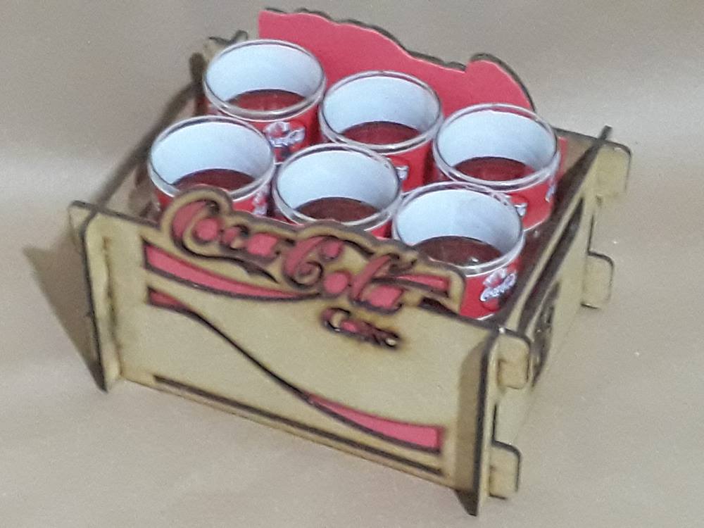 Caixote em MDF cor Natural sem Alça com 6 copos Coca-Cola 200ml - Imagem 5