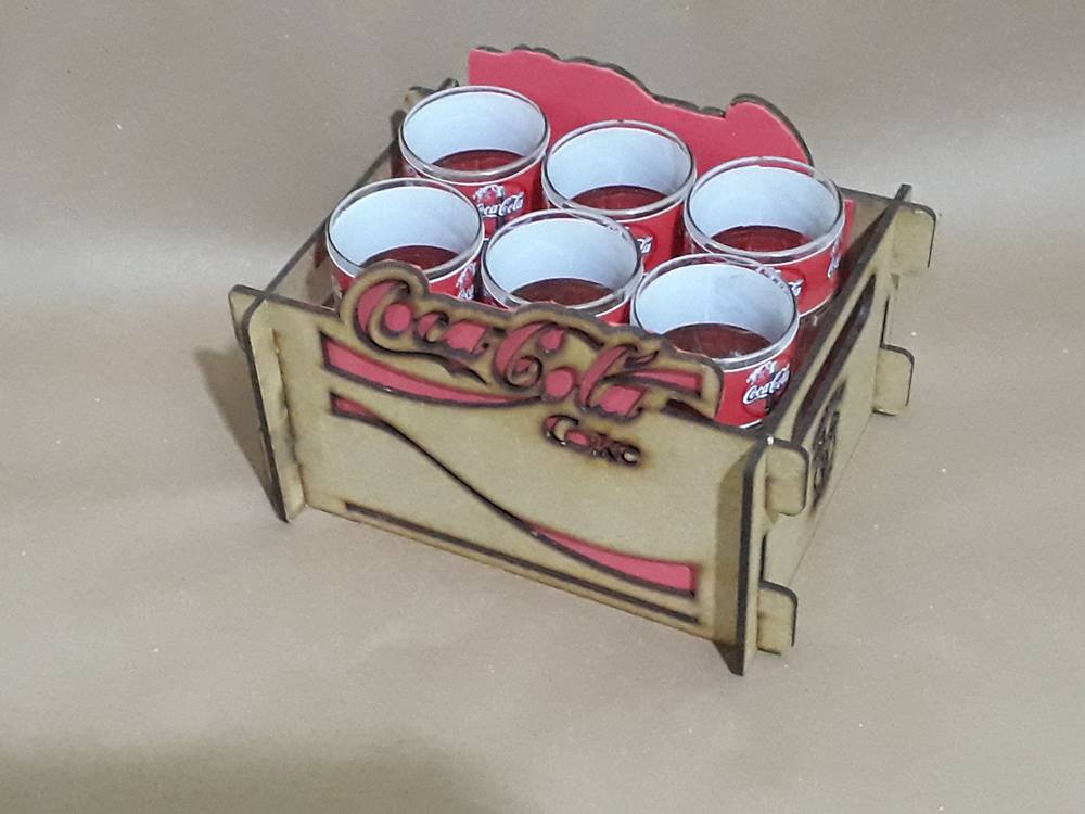 Caixote em MDF cor Natural sem Alça com 6 copos Coca-Cola 200ml - Imagem 4