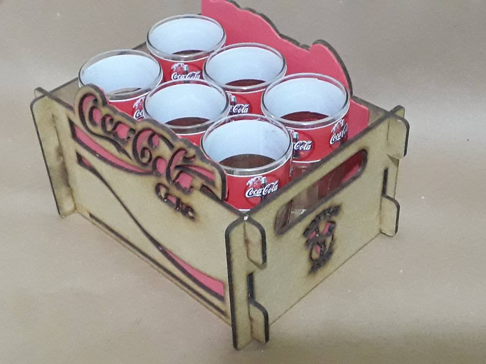 Caixote em MDF cor Natural sem Alça com 6 copos Coca-Cola 200ml - Imagem 3