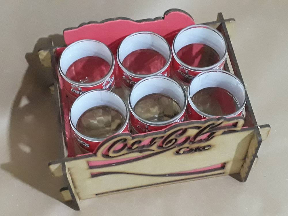 Caixote em MDF cor Natural sem Alça com 6 copos Coca-Cola 200ml - Imagem 2